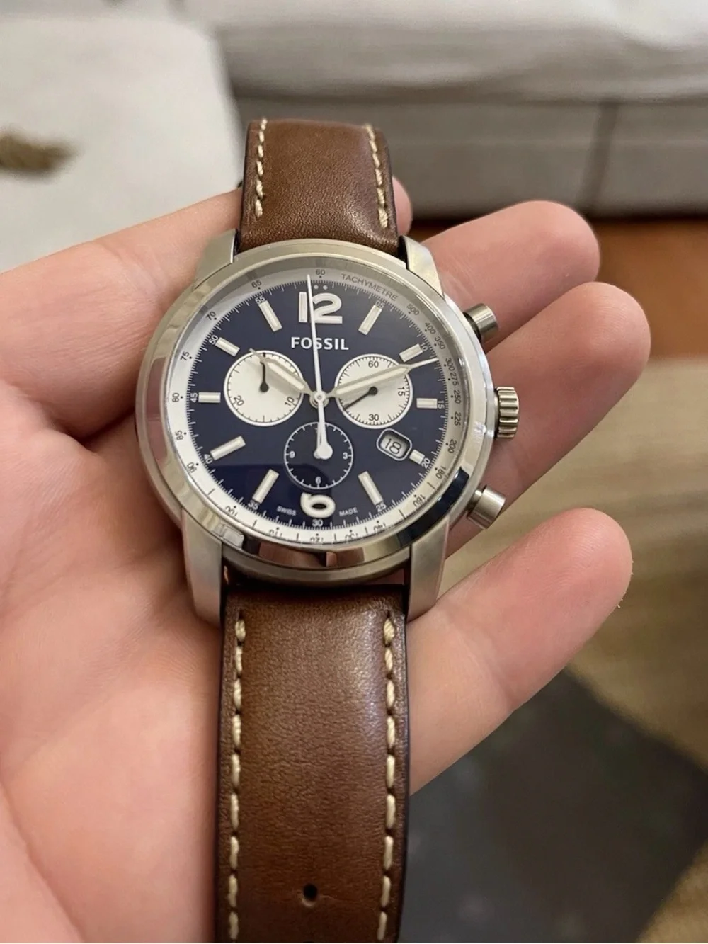 Fossil Swiss Made Chronograph FSW7003 Men's Watch – 45mm Blue Dial